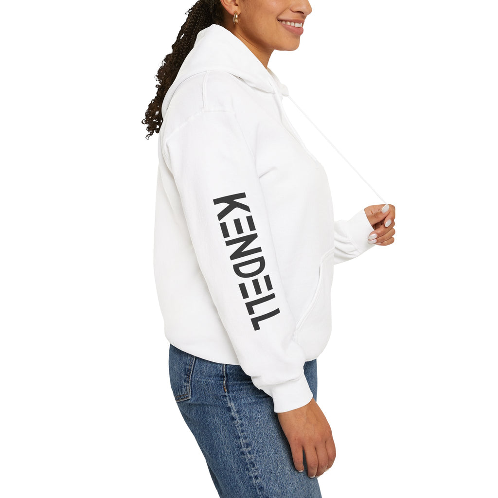 KENDELL | White | Hoodie | White hoodie with circular graphic and sleeve text