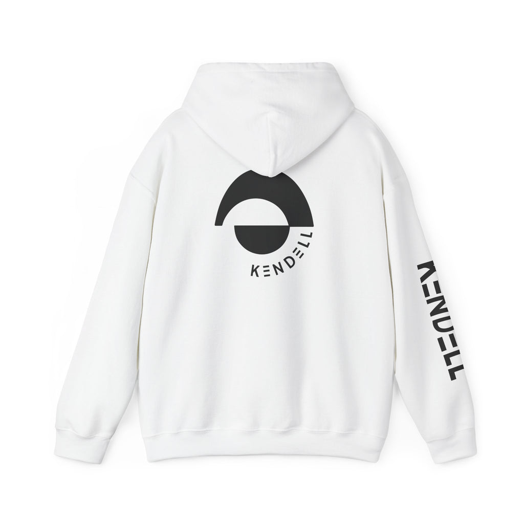 KENDELL | White | Hoodie | White hoodie with circular graphic and sleeve text