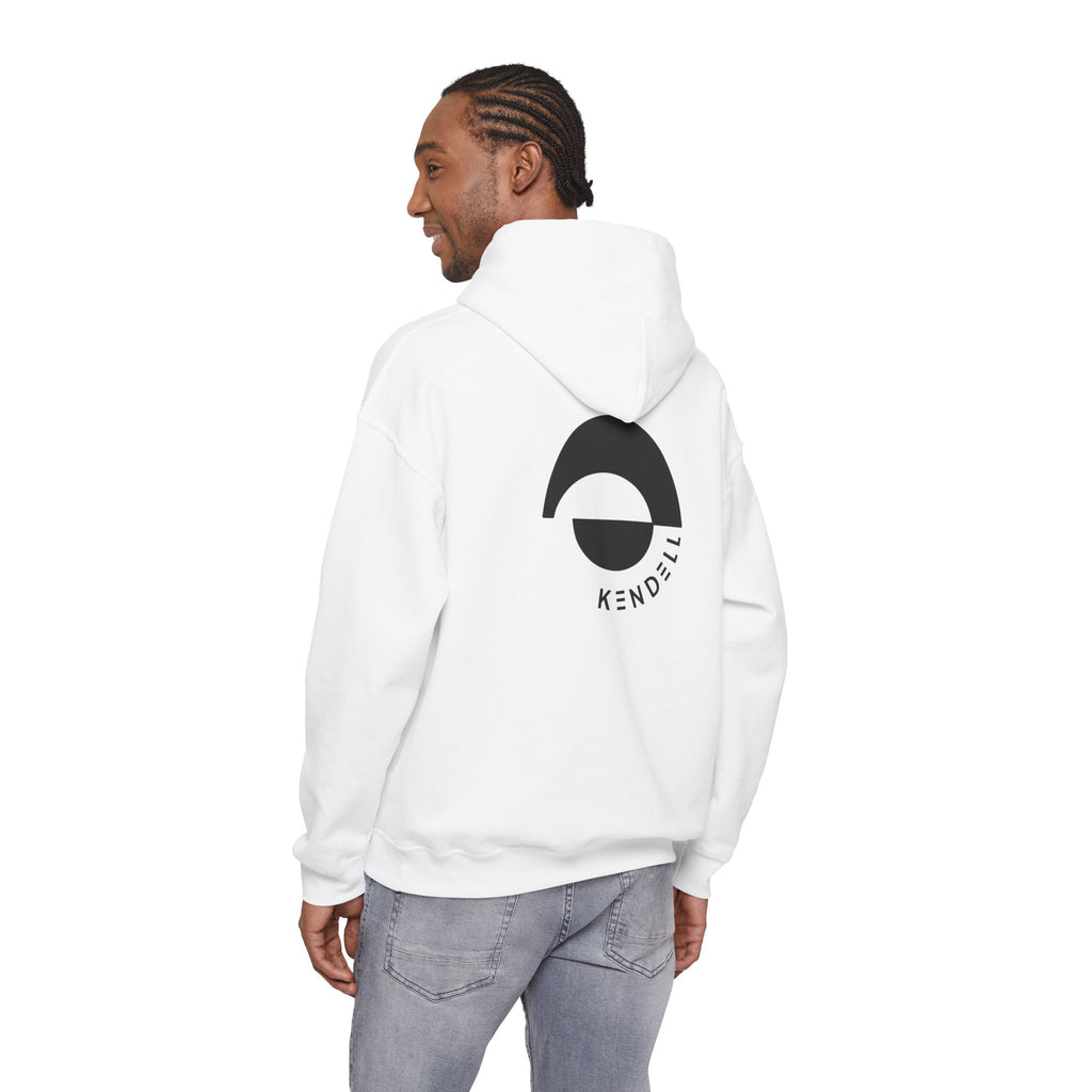 KENDELL | White | Hoodie | White hoodie with circular graphic and sleeve text