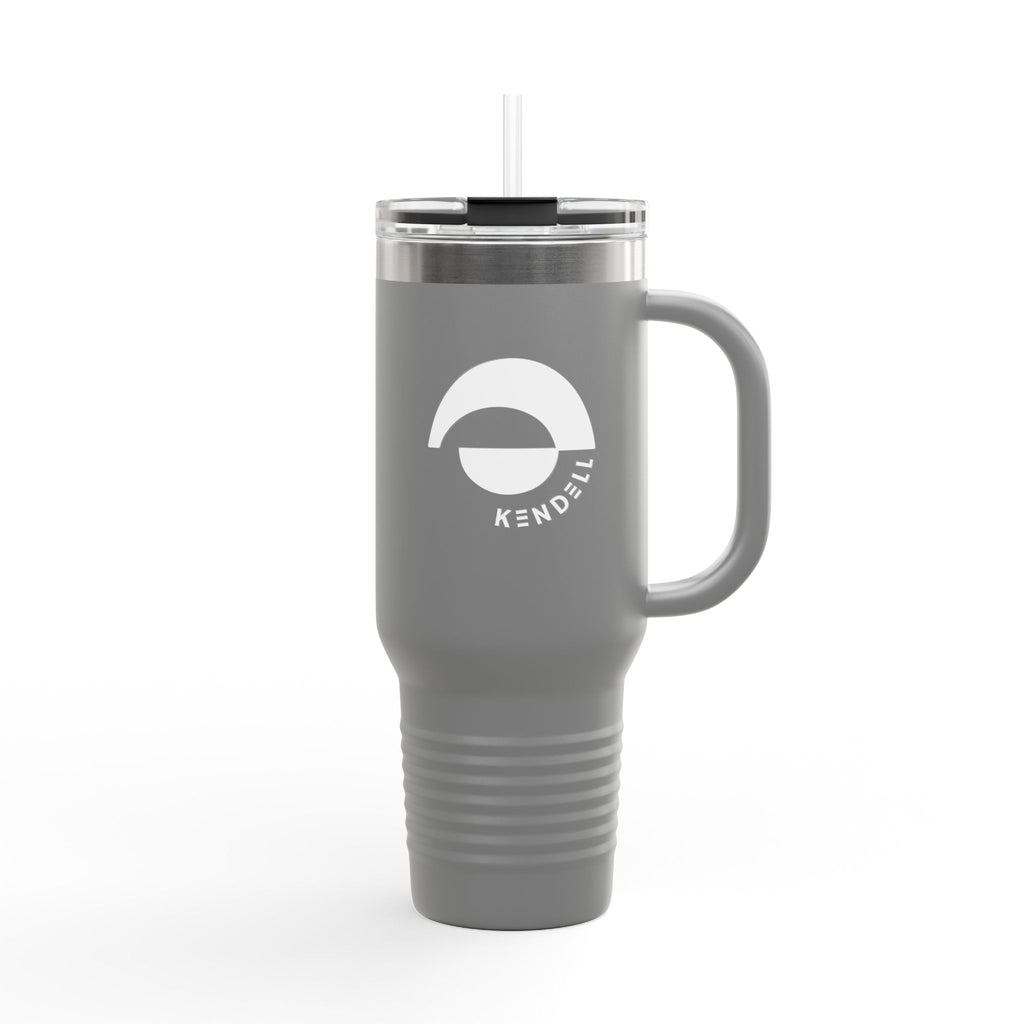 40oz Insulated Travel Mug — Black Stainless Tumbler with Straw & Handle, Custom KENDELL Logo