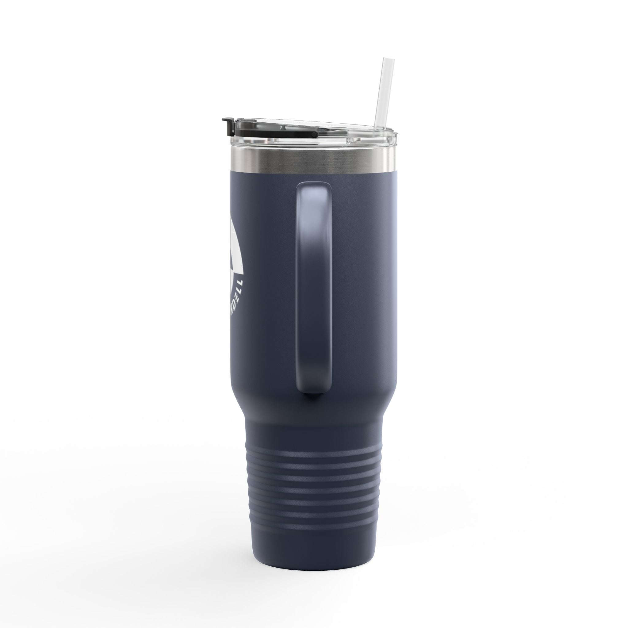 40oz Insulated Travel Mug — Black Stainless Tumbler with Straw & Handle, Custom KENDELL Logo