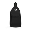 Black Minimalist Sling Bag with Subtle Crescent Logo — Compact Crossbody Pack