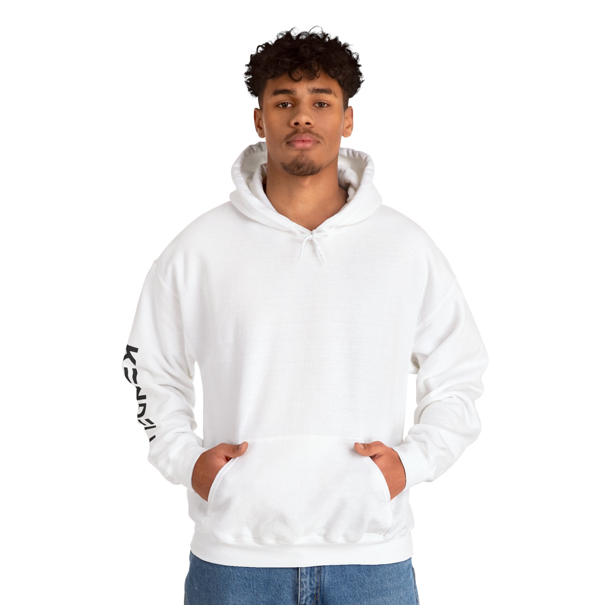KENDELL | Tell Me Return to Sing | Hoodie | White hoodie with circular graphic and sleeve text
