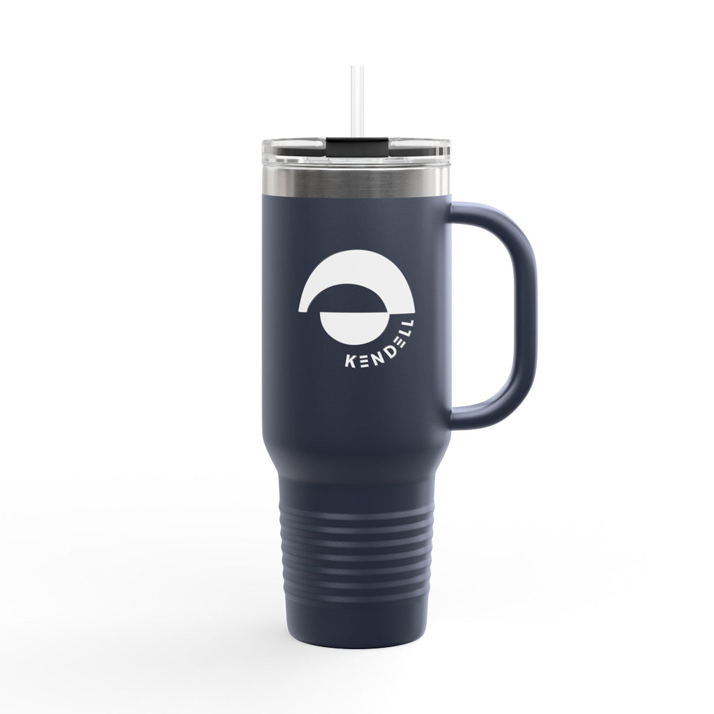 40oz Insulated Travel Mug — Black Stainless Tumbler with Straw & Handle, Custom KENDELL Logo