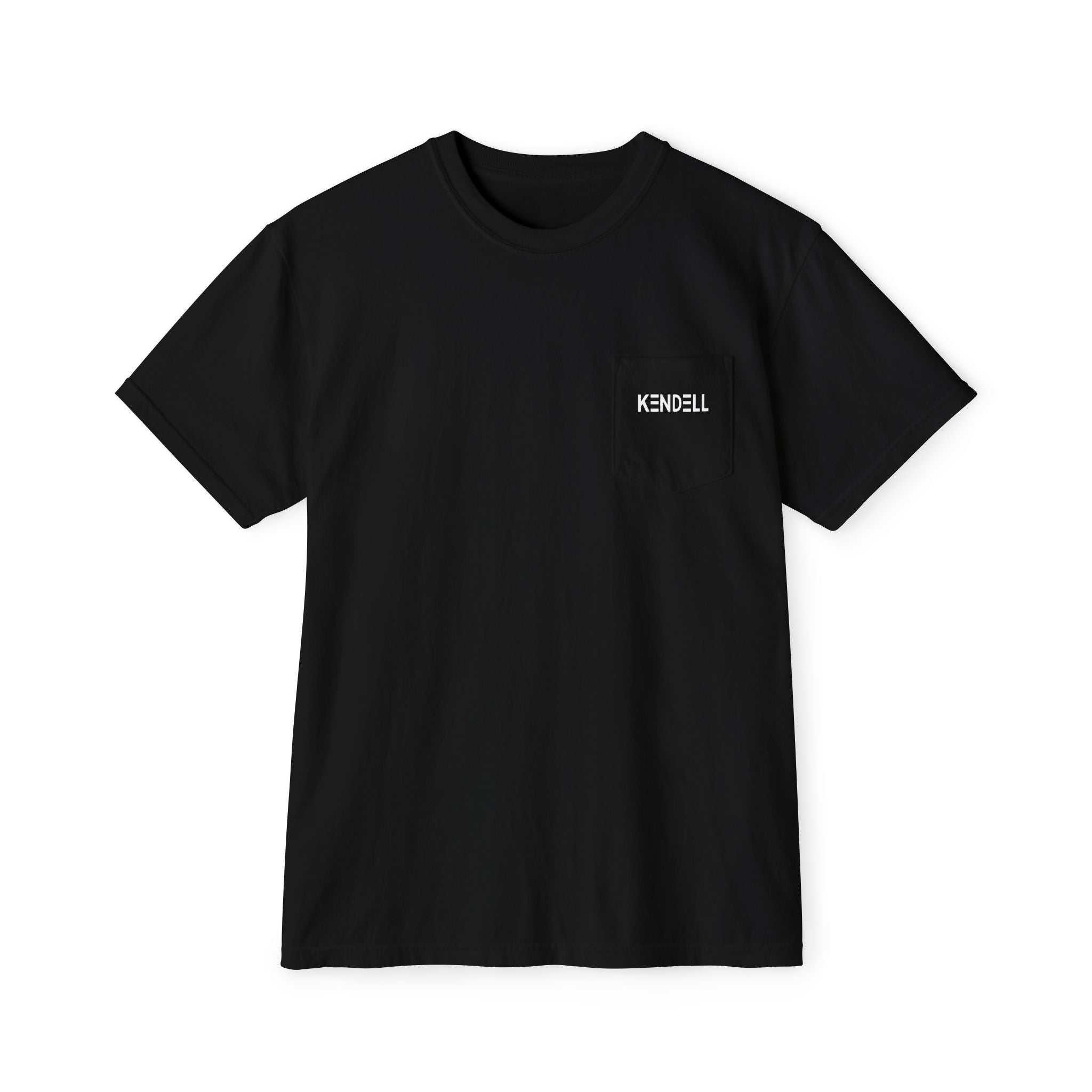 Black KENDELL Tell Me T-Shirt | Minimal Abstract Logo Pocket Tee