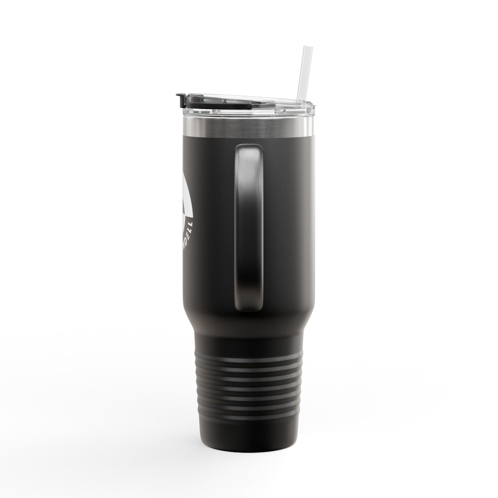 40oz Insulated Travel Mug — Black Stainless Tumbler with Straw & Handle, Custom KENDELL Logo