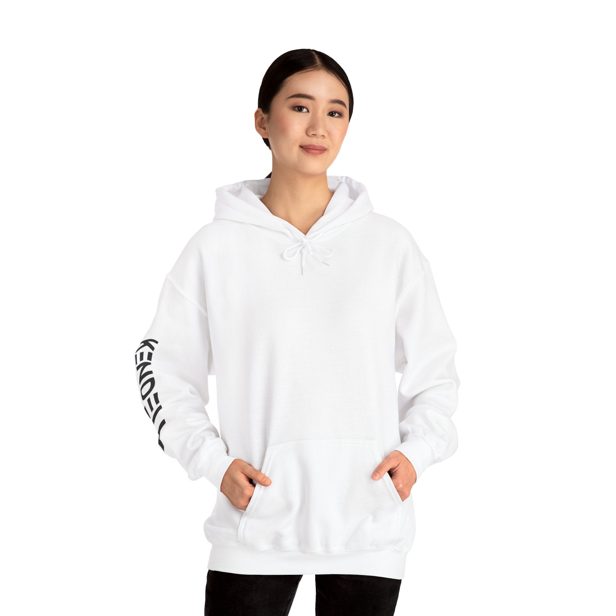 KENDELL | Tell Me Return to Sing | Hoodie | White hoodie with circular graphic and sleeve text