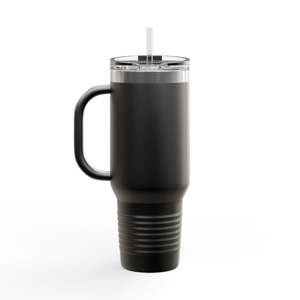 40oz Insulated Travel Mug — Black Stainless Tumbler with Straw & Handle, Custom KENDELL Logo