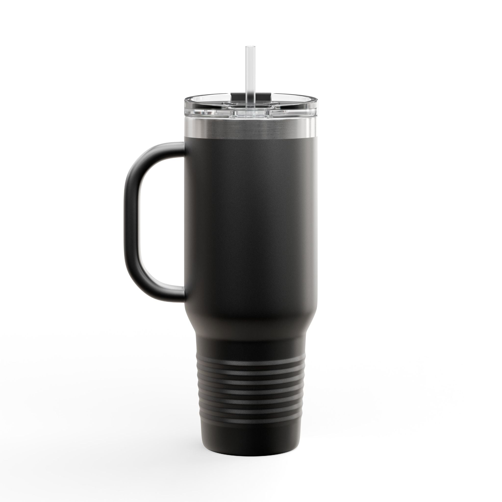 40oz Insulated Travel Mug — Black Stainless Tumbler with Straw & Handle, Custom KENDELL Logo