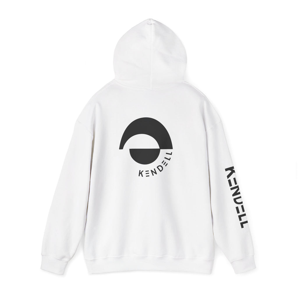 KENDELL | White | Hoodie | White hoodie with circular graphic and sleeve text