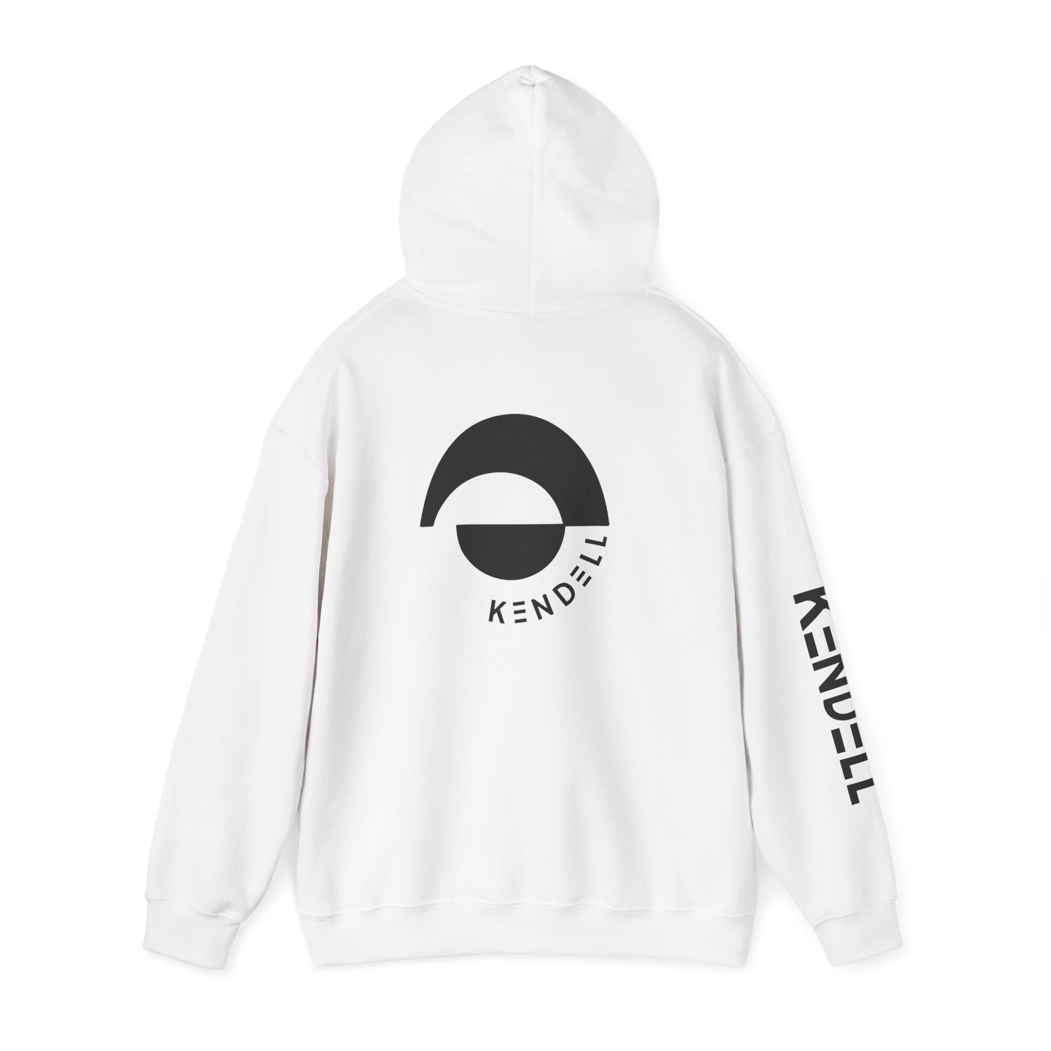 KENDELL | White | Hoodie | White hoodie with circular graphic and sleeve text