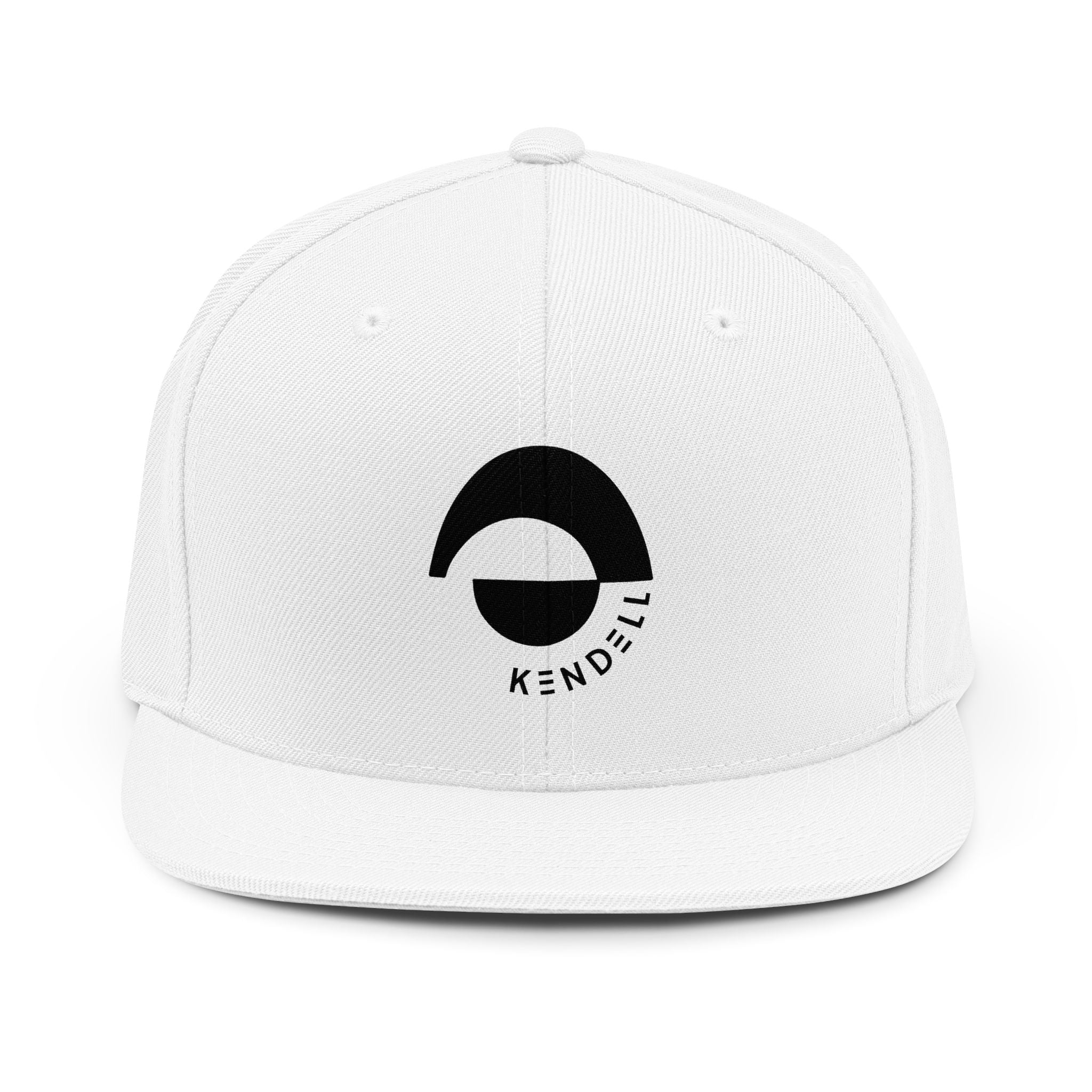 KENDELL Minimal Logo Snapback Hat — Black Emblem Flat-Bill Cap
