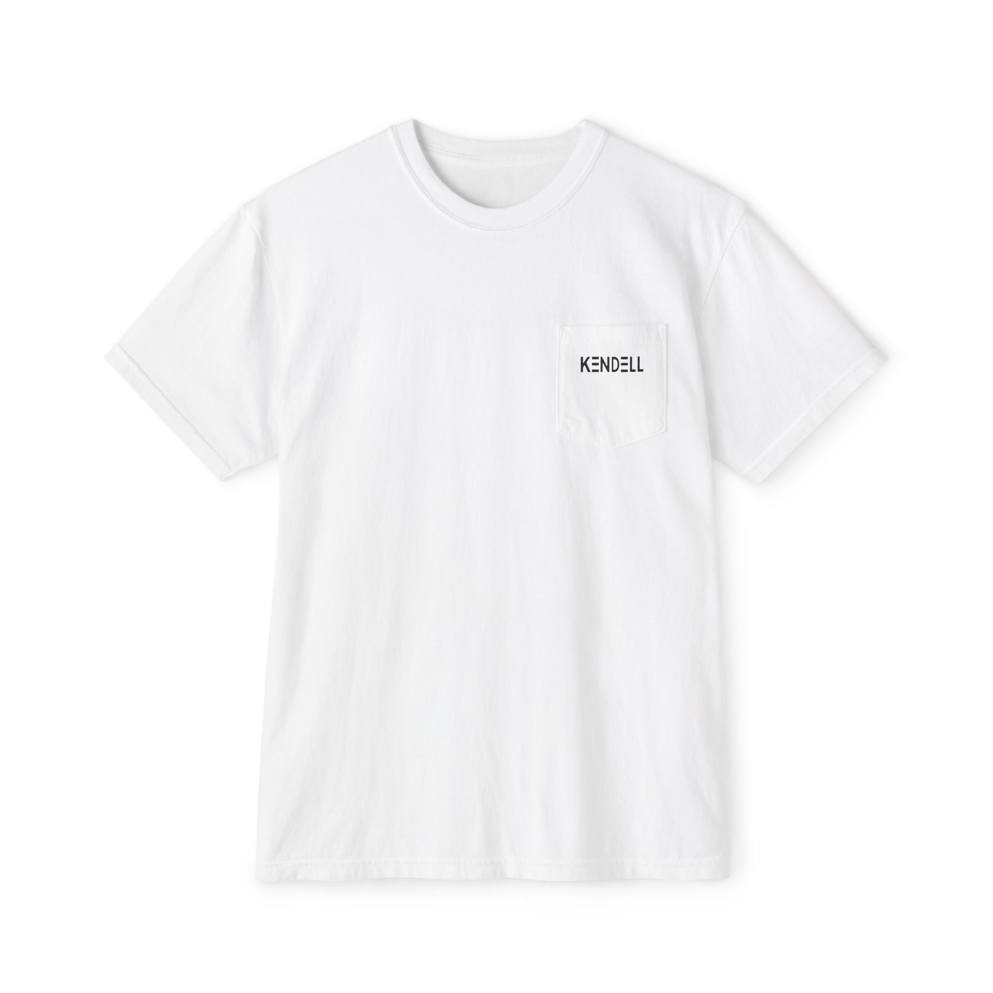 White KENDELL Tell Me T-Shirt | Minimal Abstract Logo Pocket Tee