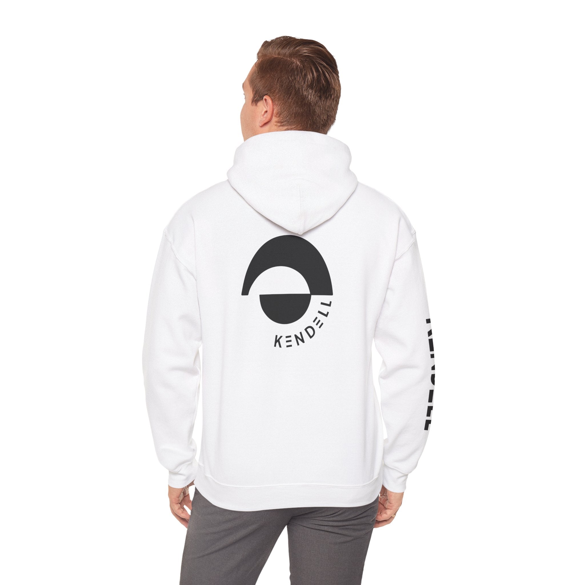 KENDELL | White | Hoodie | White hoodie with circular graphic and sleeve text