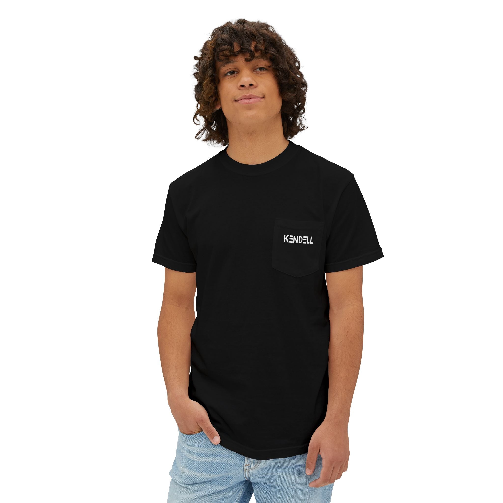 Black KENDELL Tell Me T-Shirt | Minimal Abstract Logo Pocket Tee
