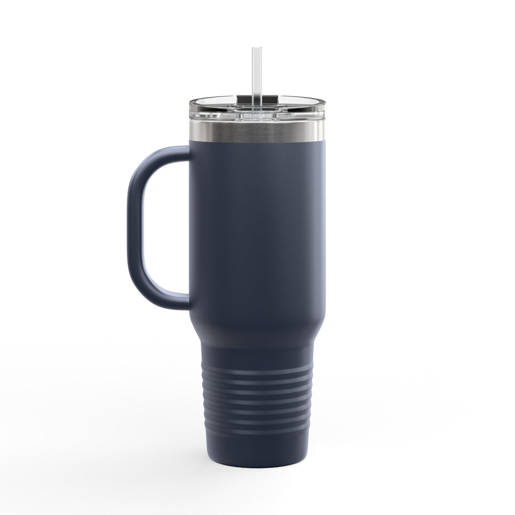 40oz Insulated Travel Mug — Black Stainless Tumbler with Straw & Handle, Custom KENDELL Logo
